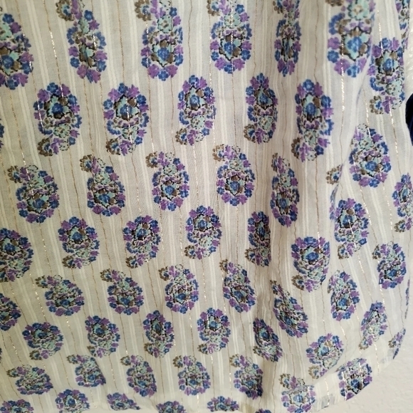 ANTHROPOLOGIE Sheer Floral Metallic Stripe Drawstring Top Sz S - Picture 5 of 7